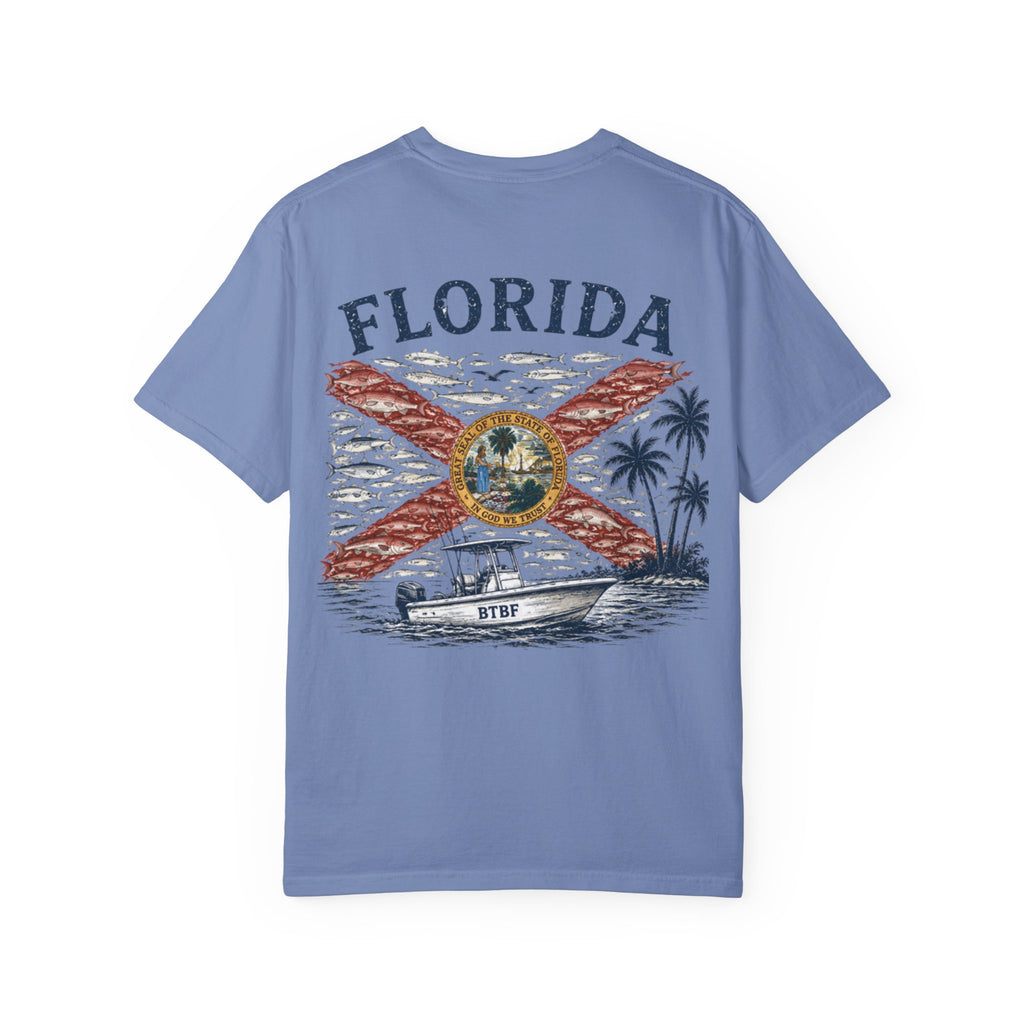 Florida Vintage Flag T‑Shirt — 'BTBF' Boat Graphic