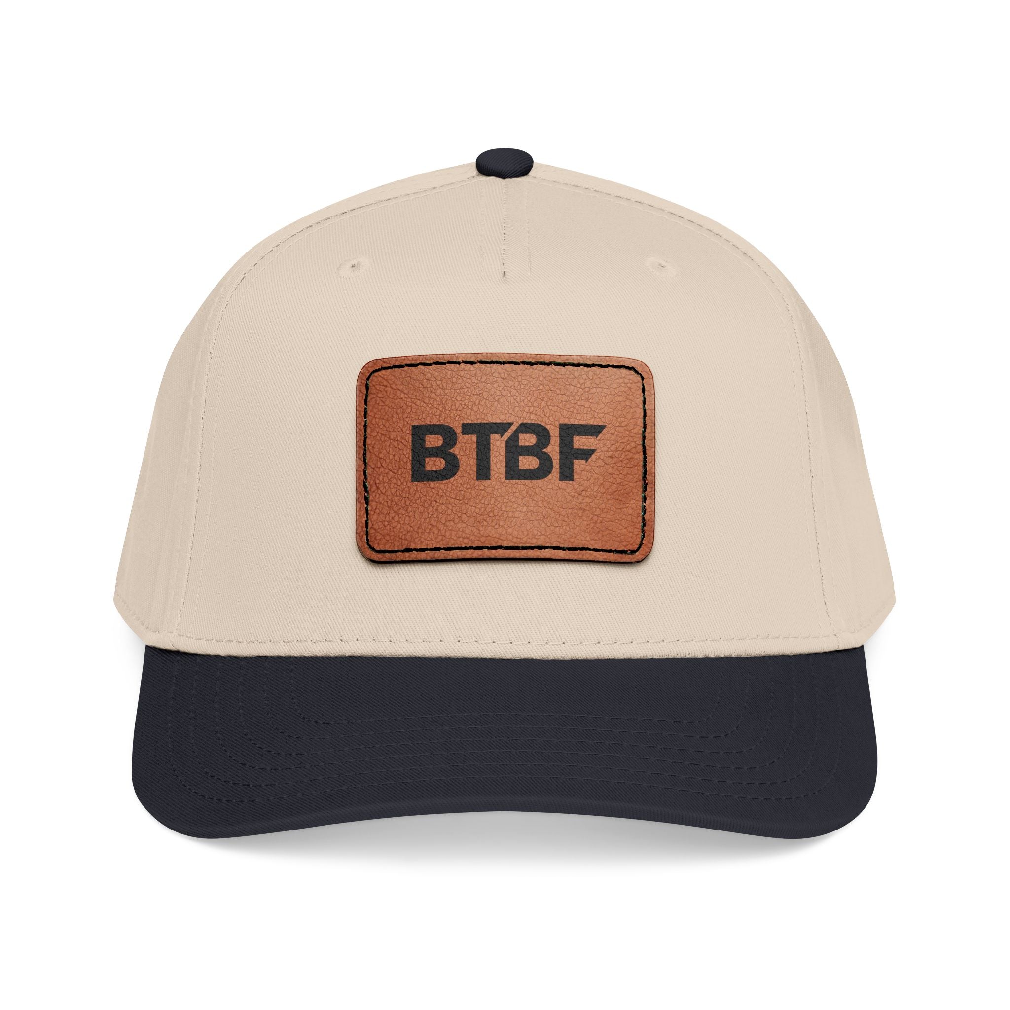 BTBF Leather Patch Baseball Cap — Mid Profile Rectangle Patch Hat
