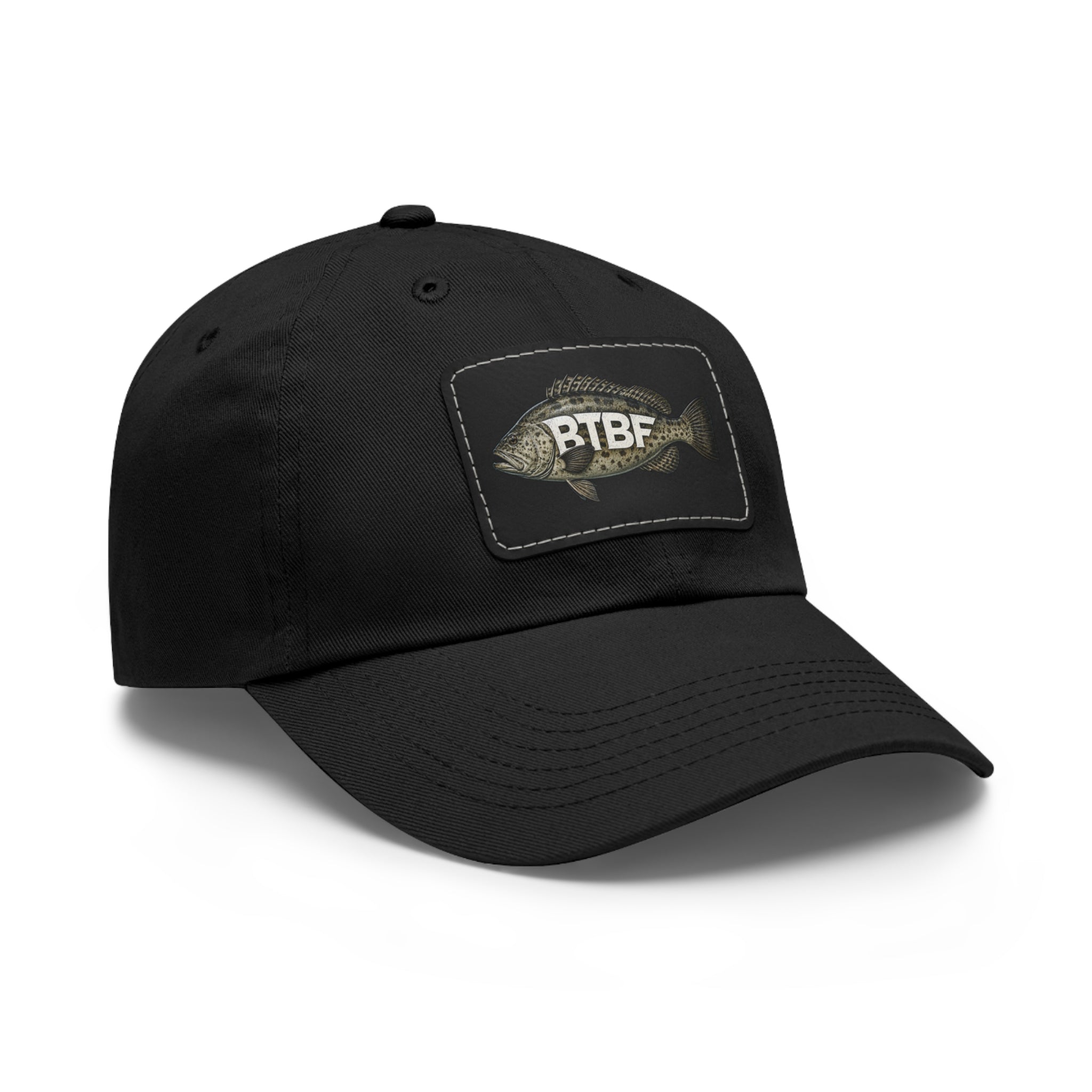 Grouper Leather Patch Dad Hat — RTBF Fishing Logo Cap