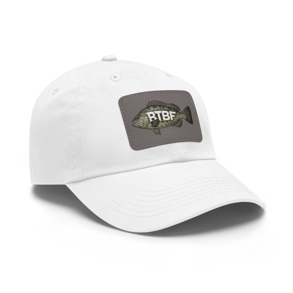 Grouper Leather Patch Dad Hat — RTBF Fishing Logo Cap