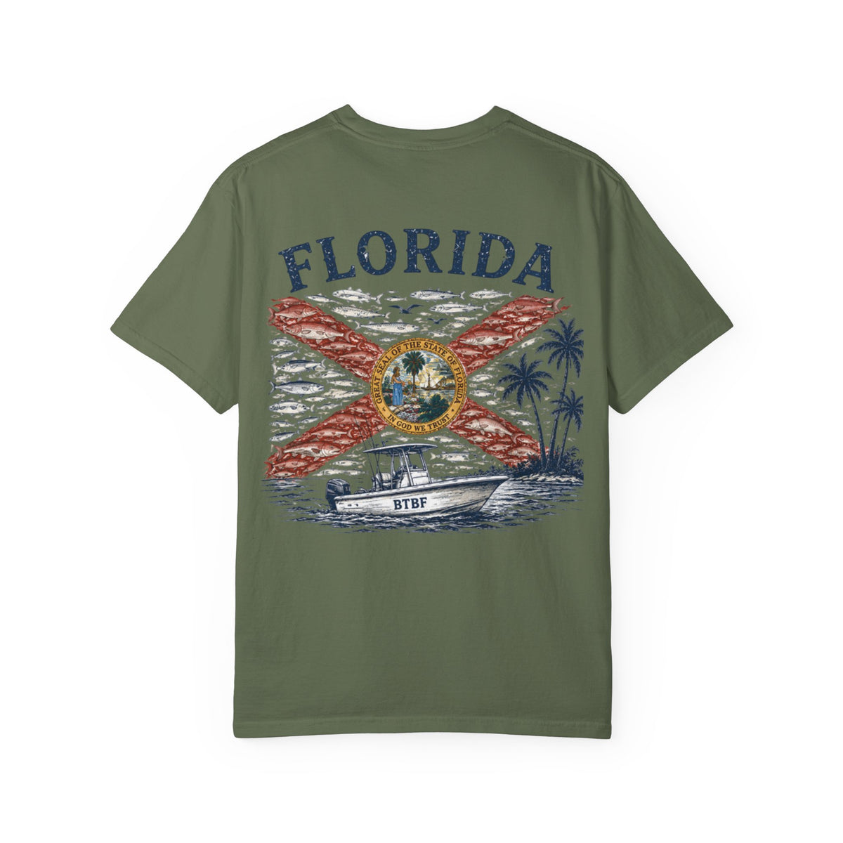 Florida Vintage Flag T‑Shirt — 'BTBF' Boat Graphic