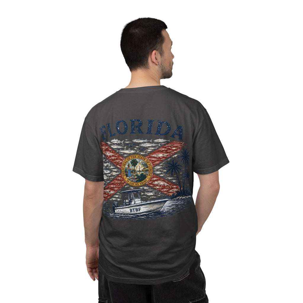 Florida Vintage Flag T‑Shirt — 'BTBF' Boat Graphic