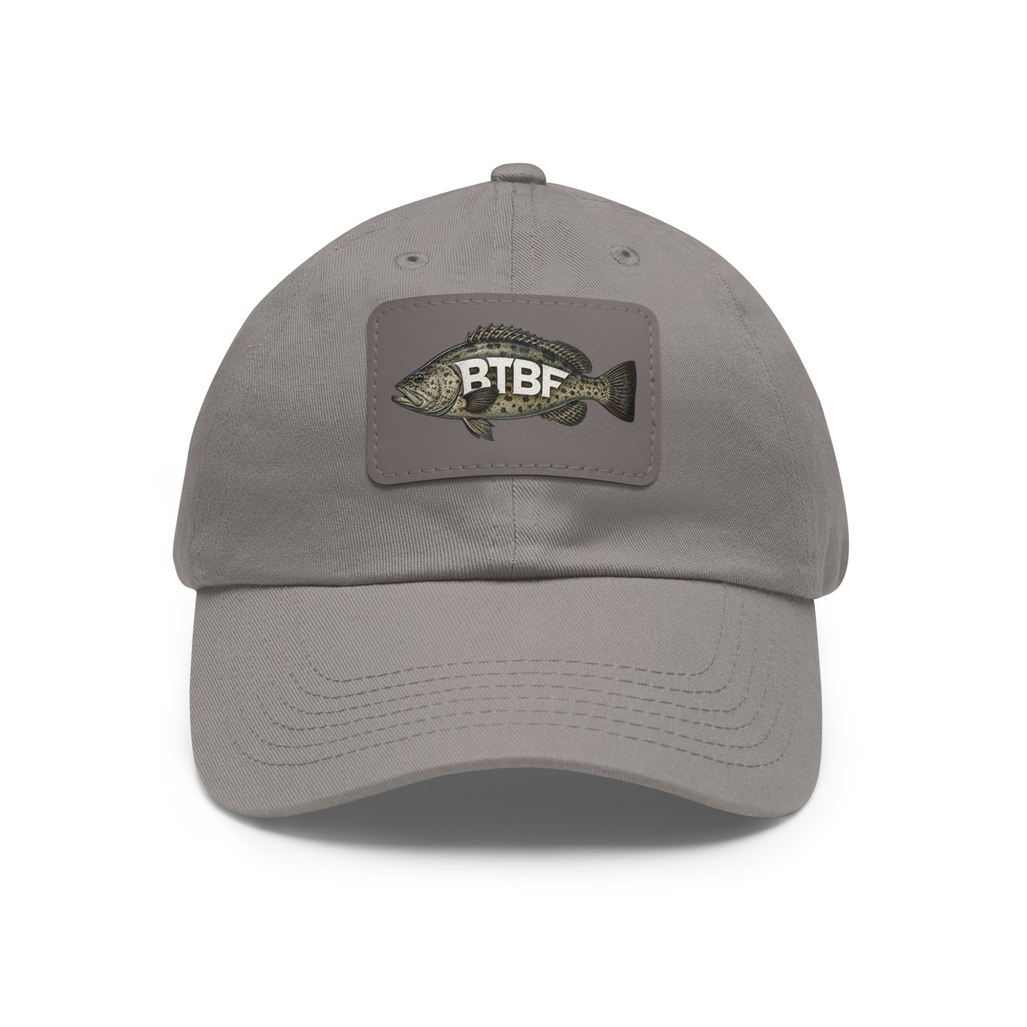 Grouper Leather Patch Dad Hat — RTBF Fishing Logo Cap