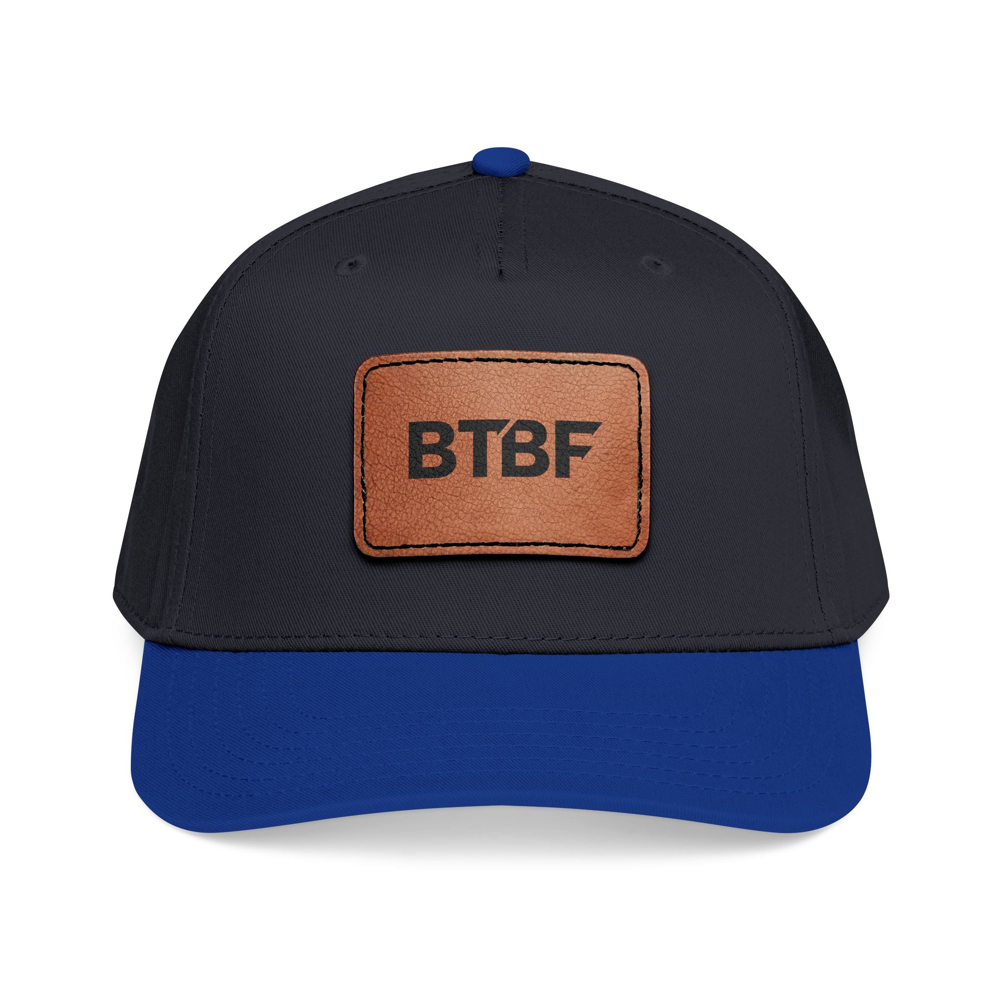 BTBF Leather Patch Baseball Cap — Mid Profile Rectangle Patch Hat