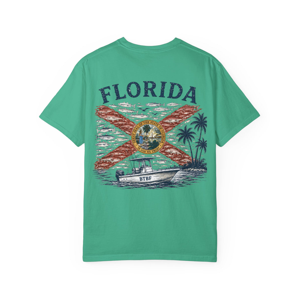 Florida Vintage Flag T‑Shirt — 'BTBF' Boat Graphic
