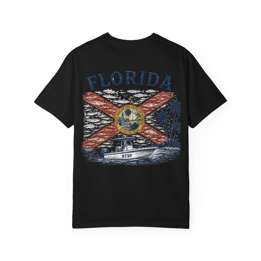 Florida Vintage Flag T‑Shirt — 'BTBF' Boat Graphic