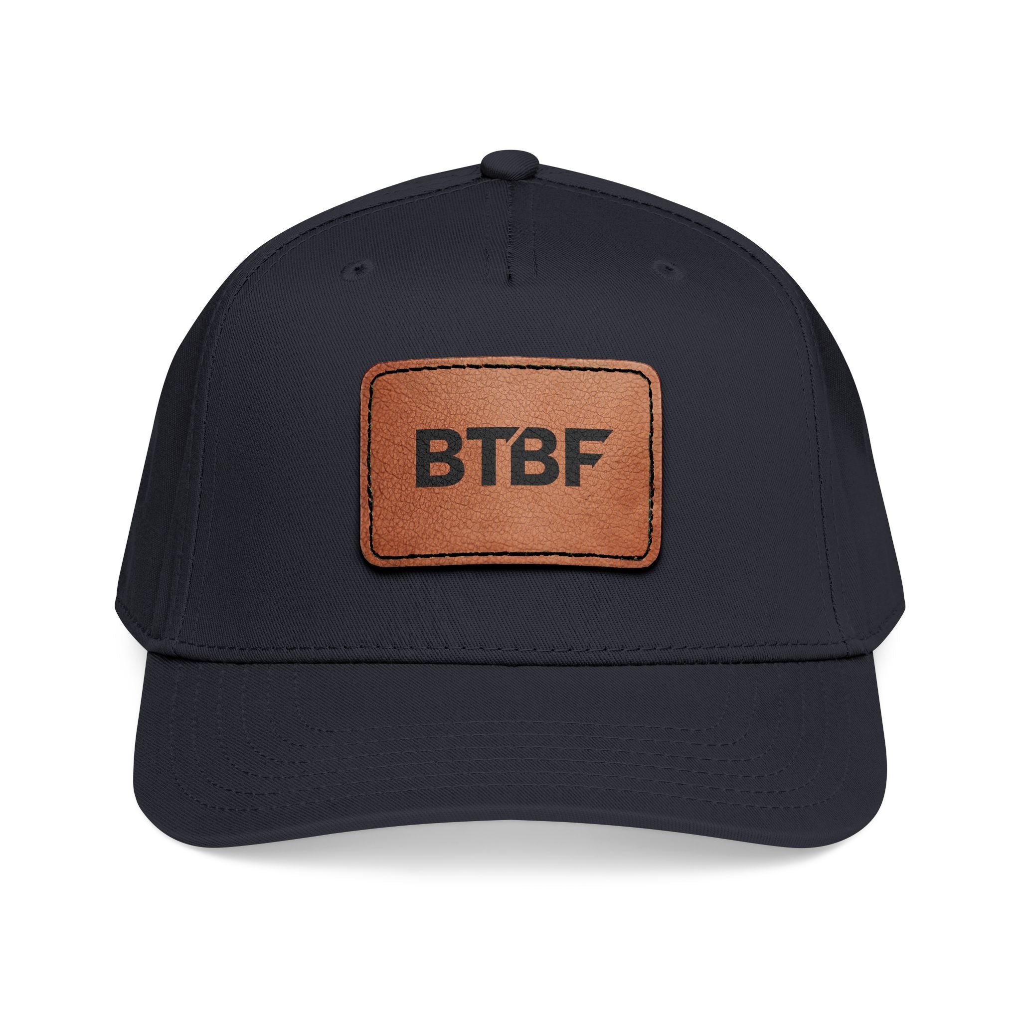 BTBF Leather Patch Baseball Cap — Mid Profile Rectangle Patch Hat