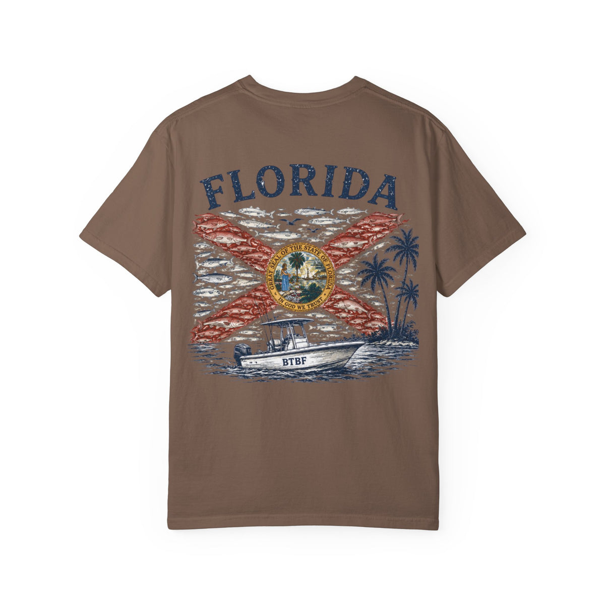 Florida Vintage Flag T‑Shirt — 'BTBF' Boat Graphic