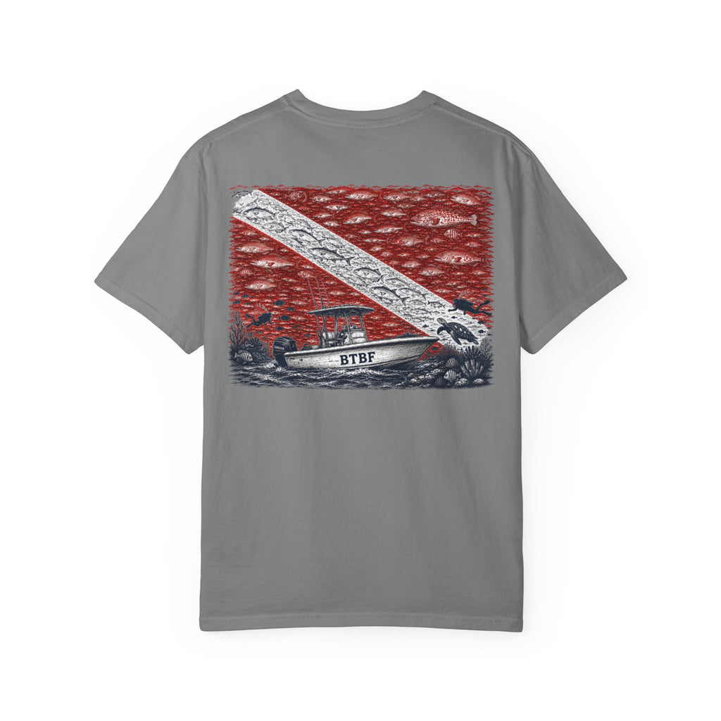 BTBF Dive Flag T-Shirt — Back Graphic Boat & Scuba Flag Tee