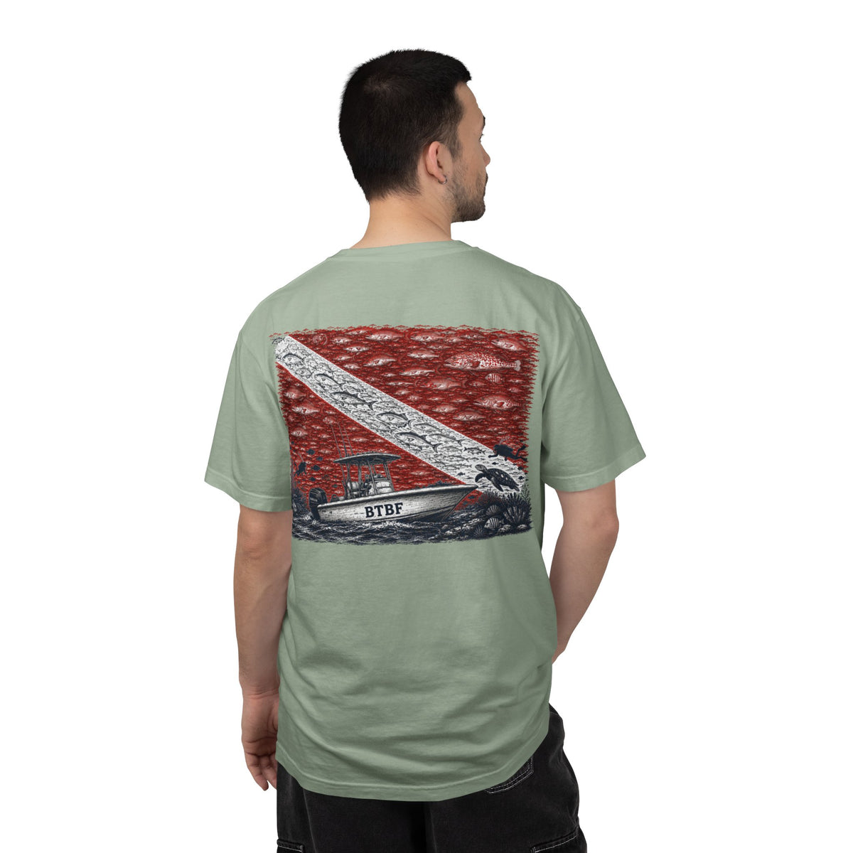 BTBF Dive Flag T-Shirt — Back Graphic Boat & Scuba Flag Tee
