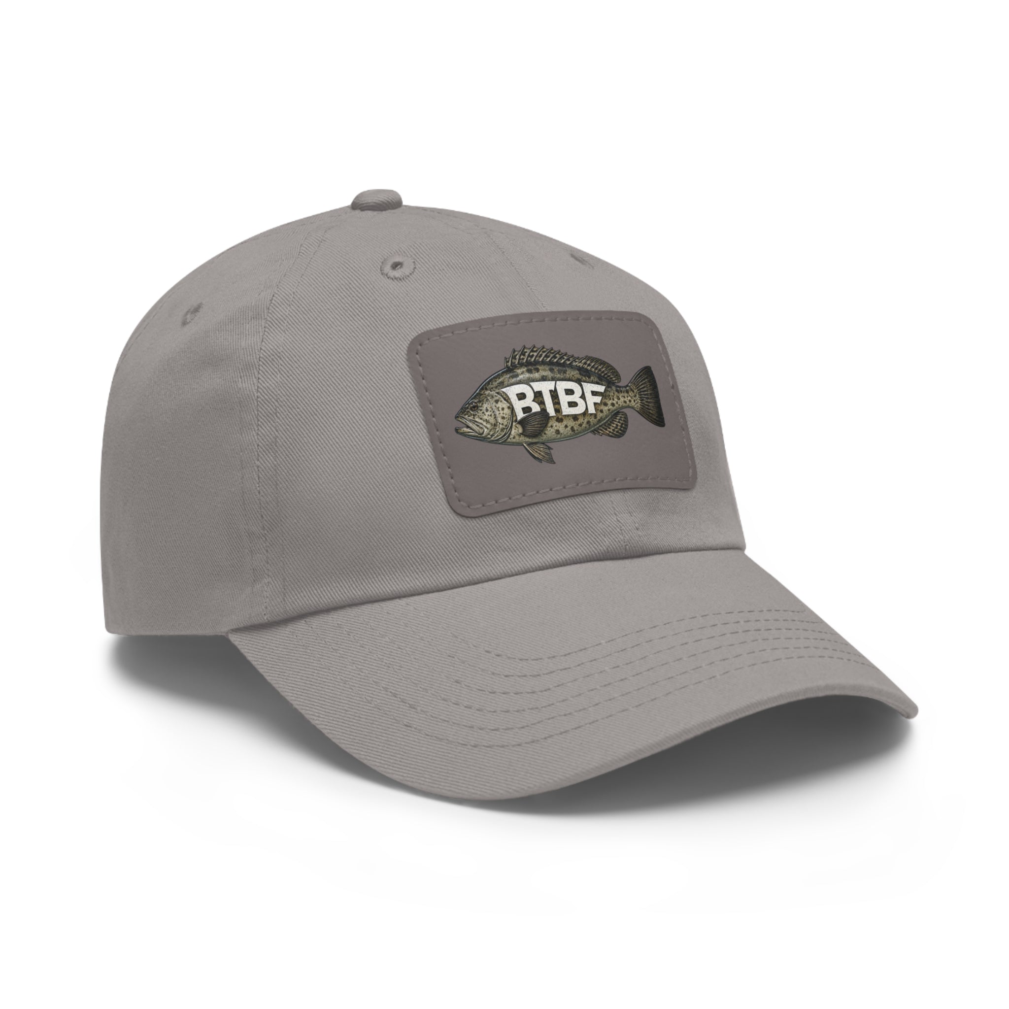 Grouper Leather Patch Dad Hat — RTBF Fishing Logo Cap
