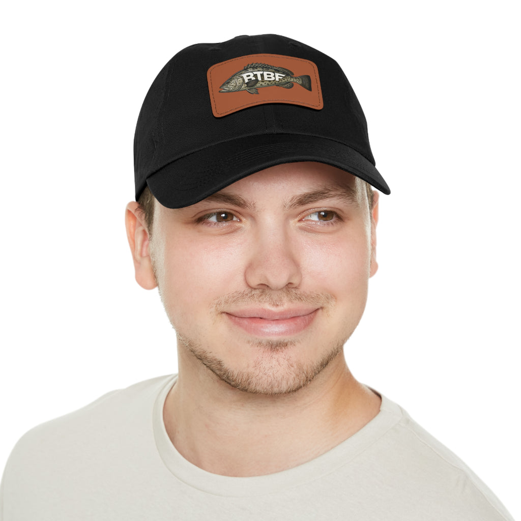 Grouper Leather Patch Dad Hat — RTBF Fishing Logo Cap