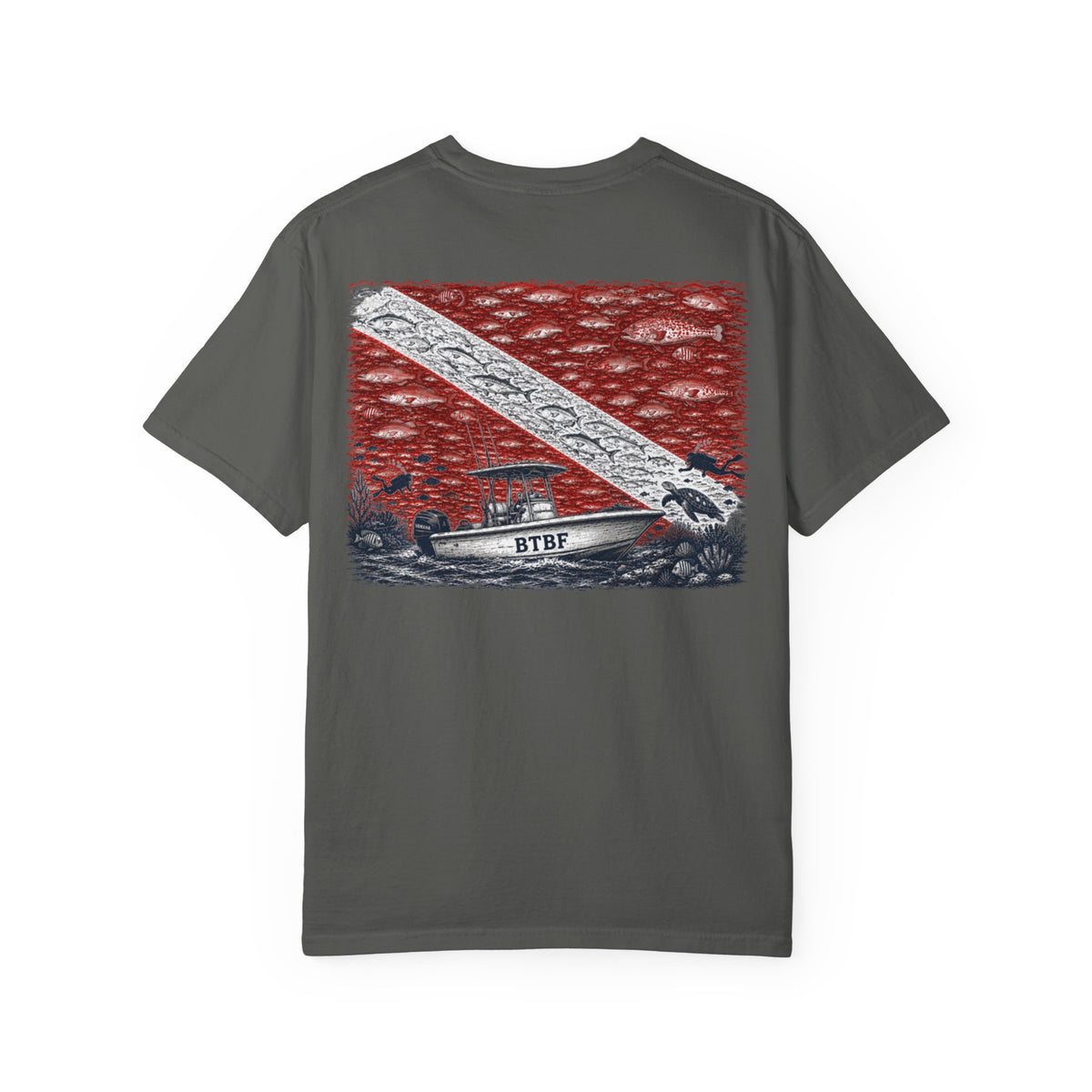 BTBF Dive Flag T-Shirt — Back Graphic Boat & Scuba Flag Tee