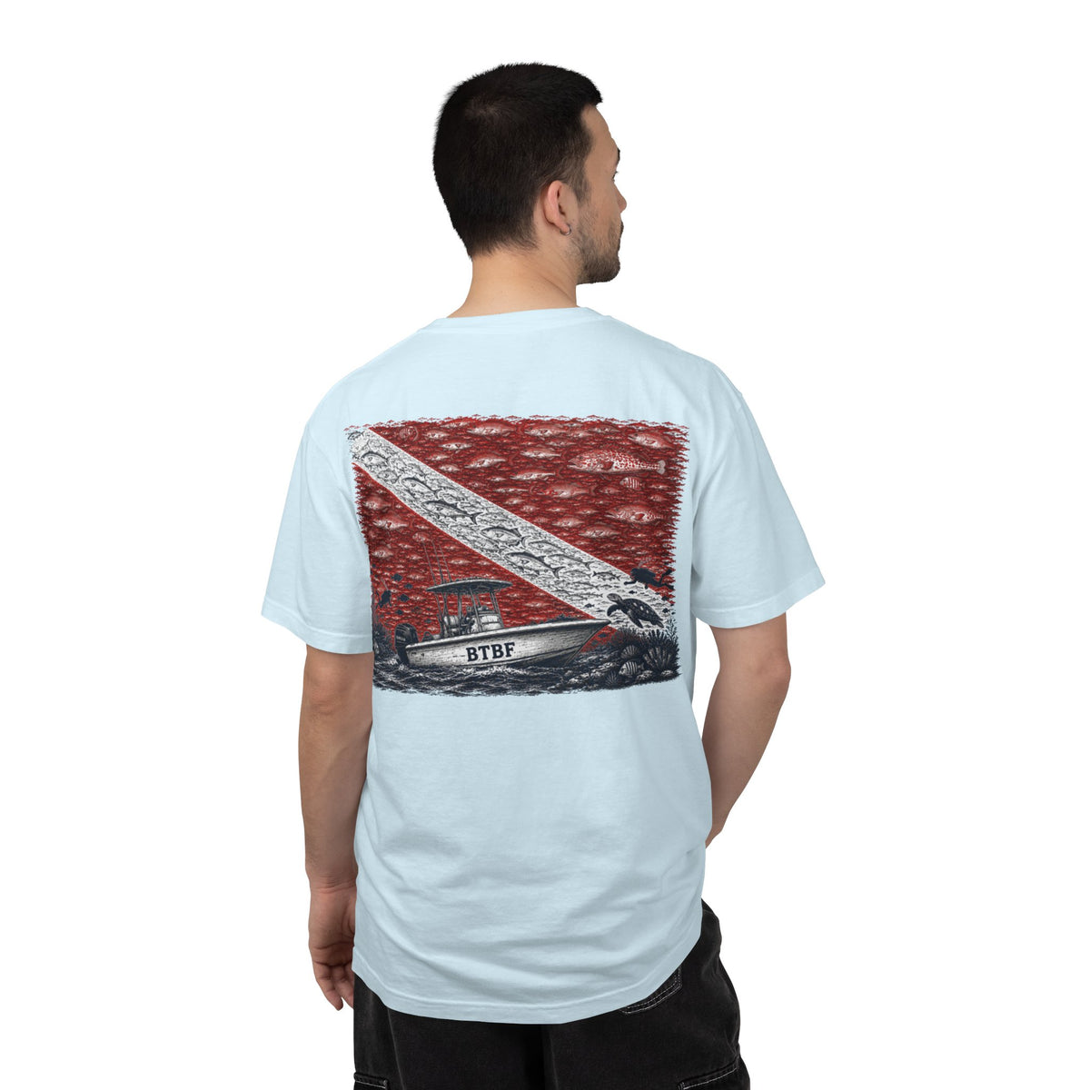 BTBF Dive Flag T-Shirt — Back Graphic Boat & Scuba Flag Tee
