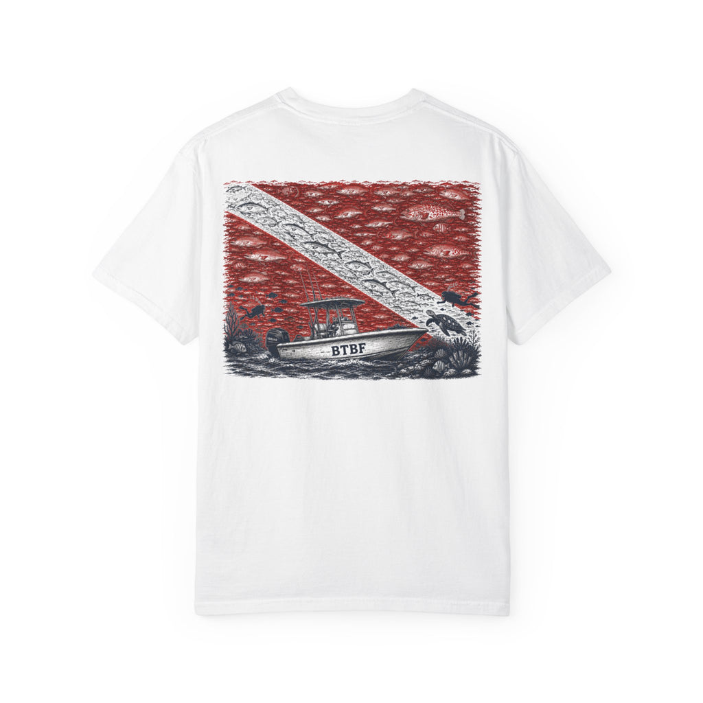 BTBF Dive Flag T-Shirt — Back Graphic Boat & Scuba Flag Tee