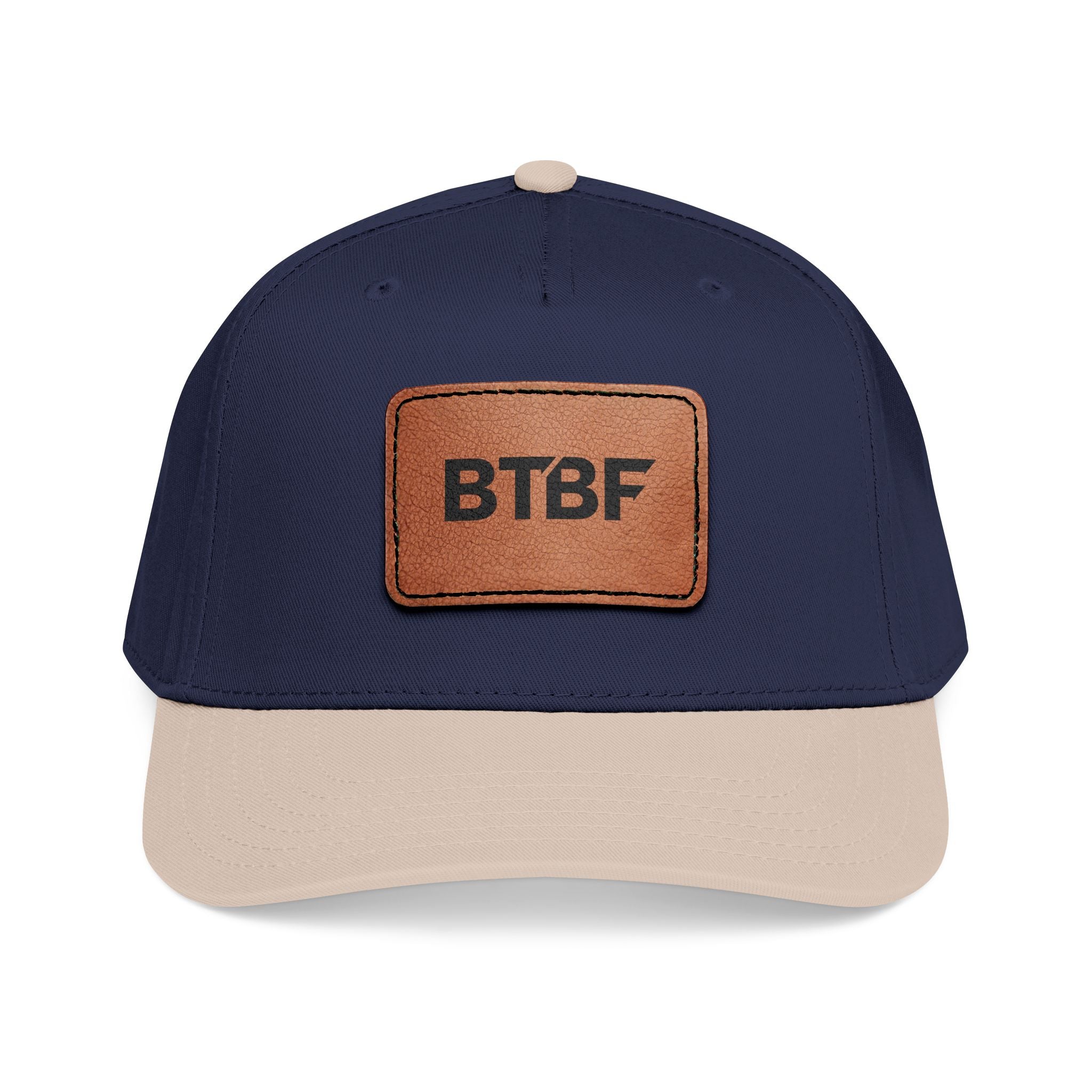 BTBF Leather Patch Baseball Cap — Mid Profile Rectangle Patch Hat
