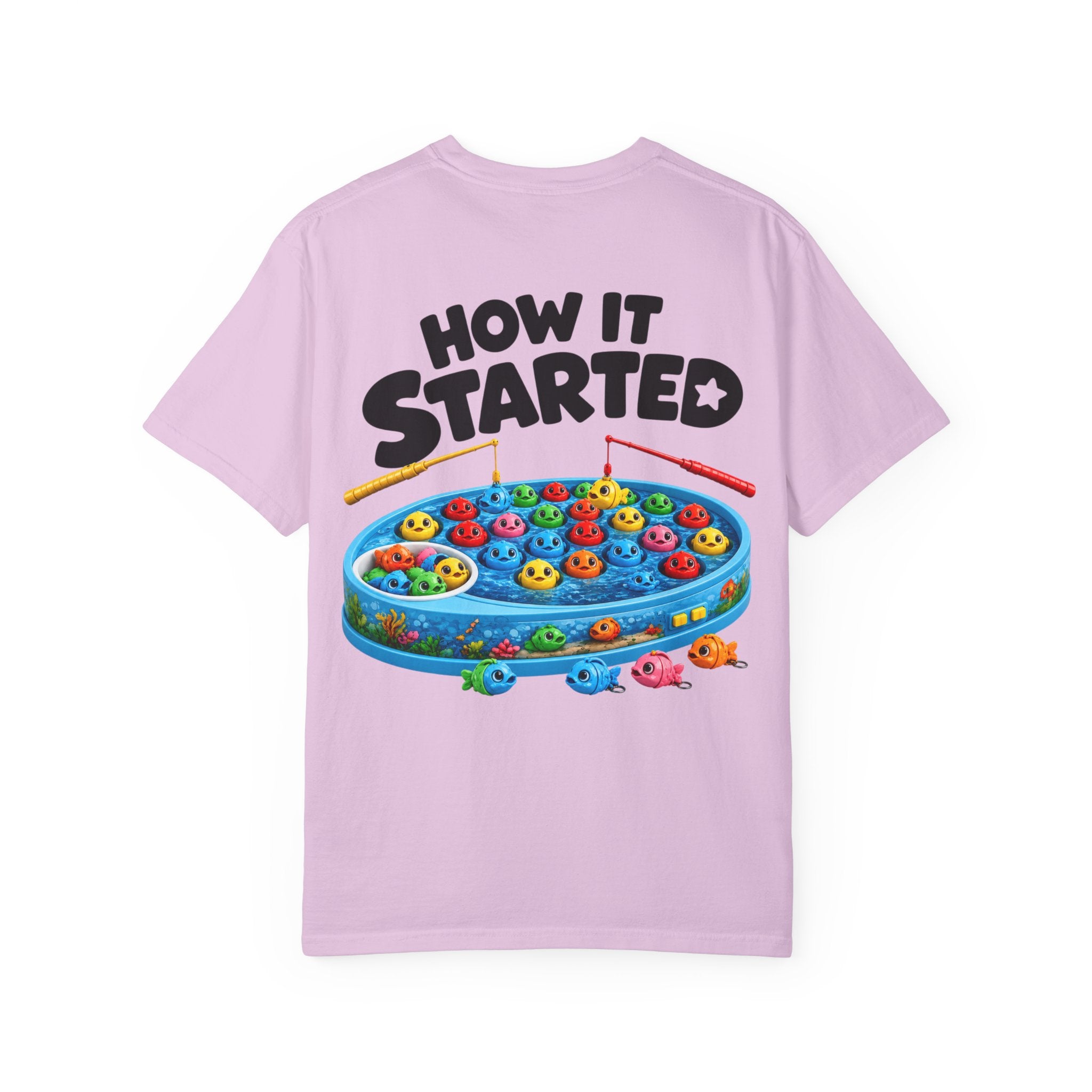 T-Shirt — "BTBF" Front / "How It Started" Fishing Game Back Graphic