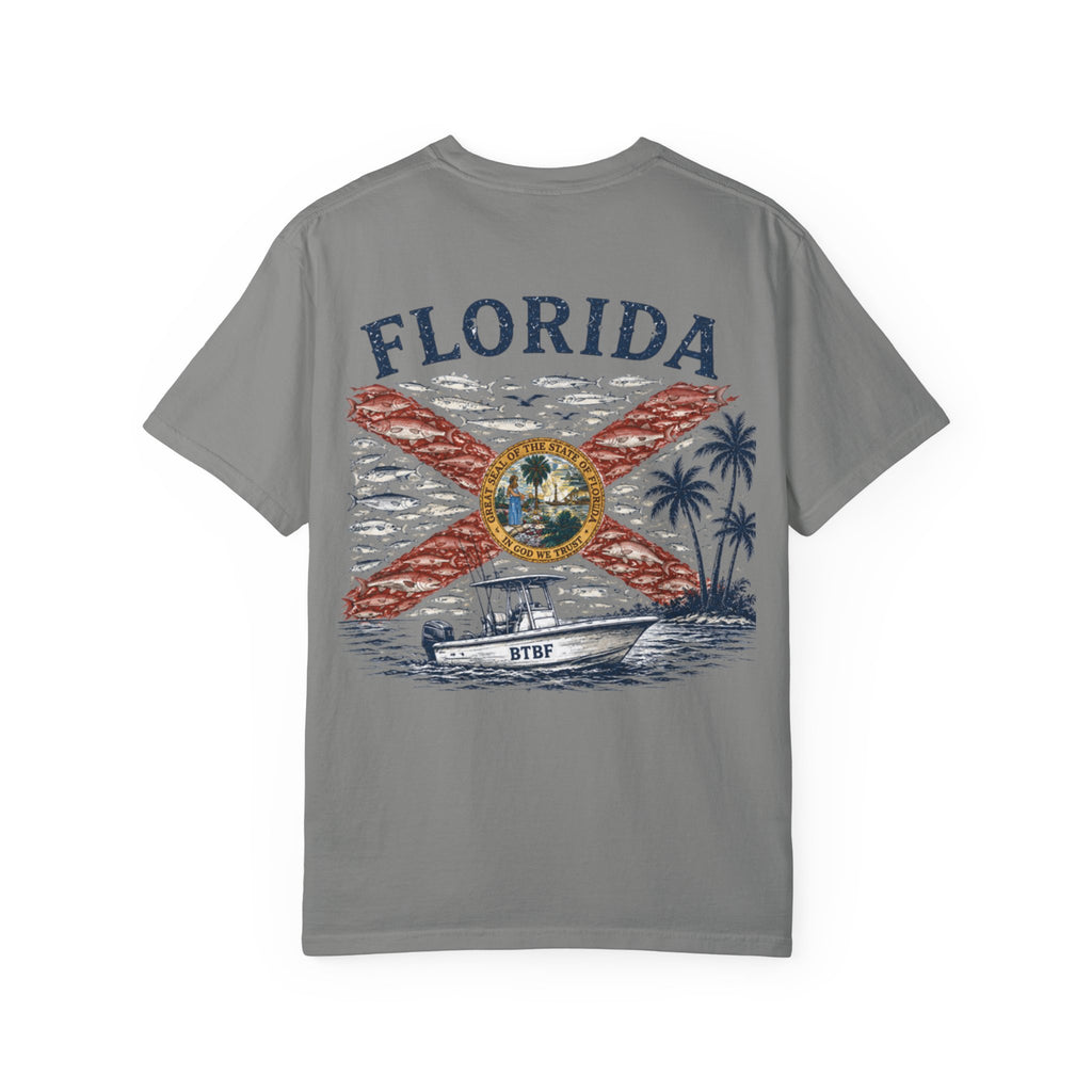 Florida Vintage Flag T‑Shirt — 'BTBF' Boat Graphic