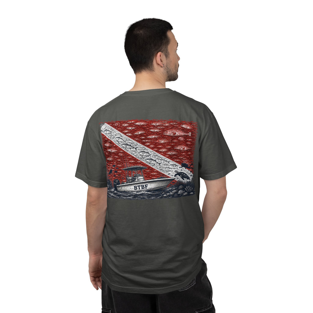 BTBF Dive Flag T-Shirt — Back Graphic Boat & Scuba Flag Tee