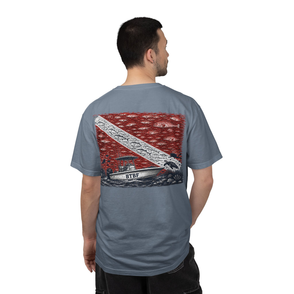 BTBF Dive Flag T-Shirt — Back Graphic Boat & Scuba Flag Tee