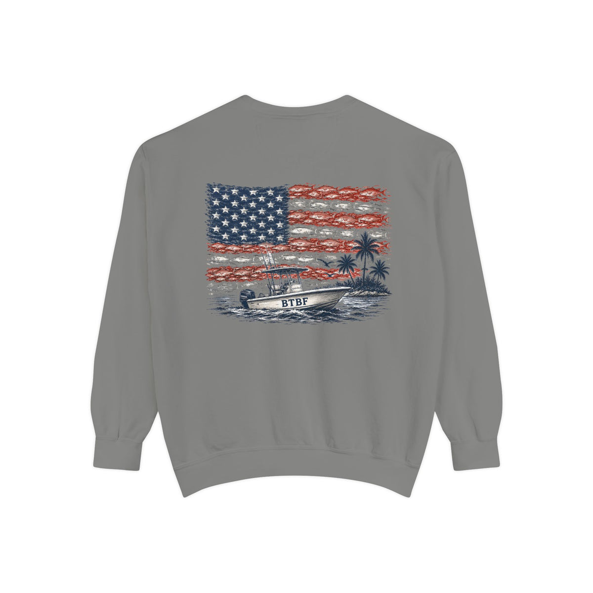 Sweatshirt — BTBF American Flag Boat Graphic Crewneck