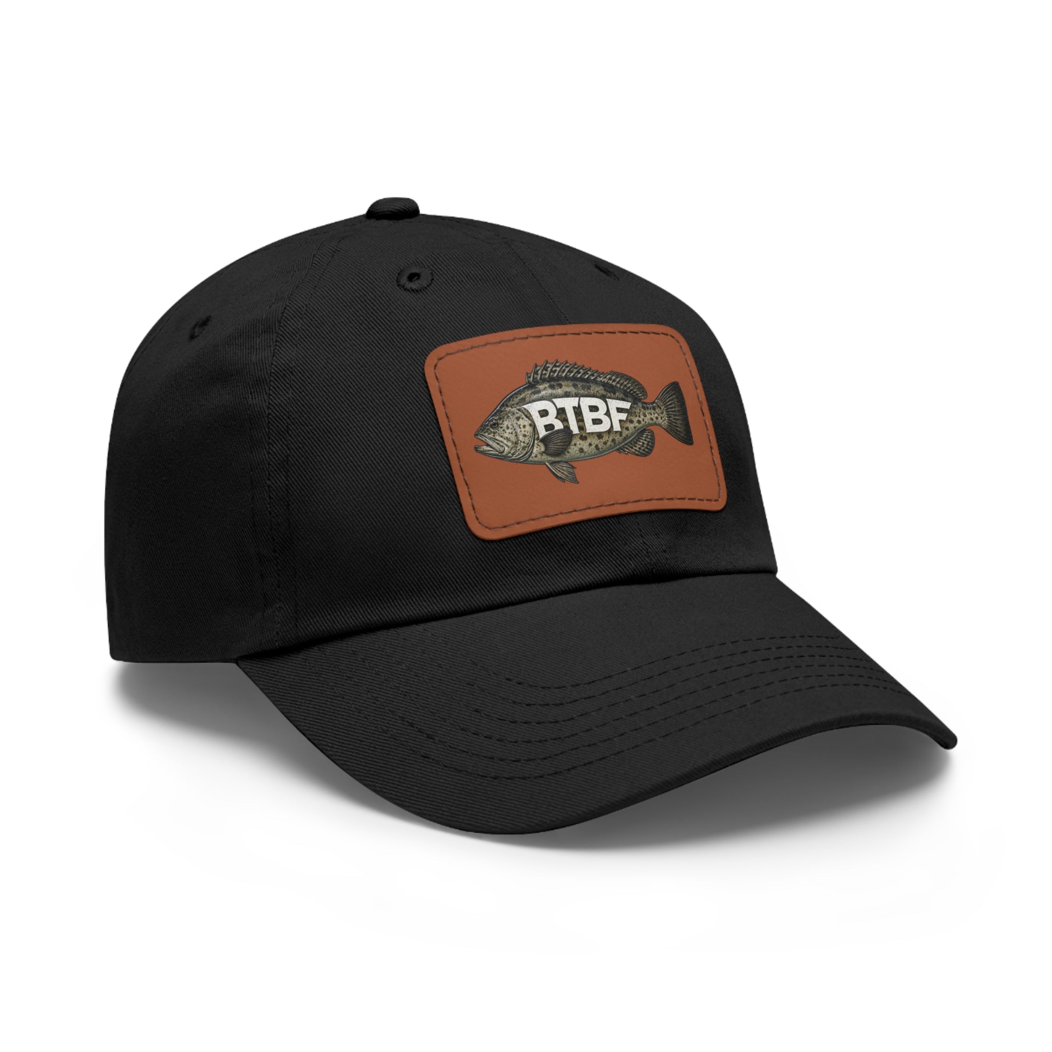 Grouper Leather Patch Dad Hat — RTBF Fishing Logo Cap
