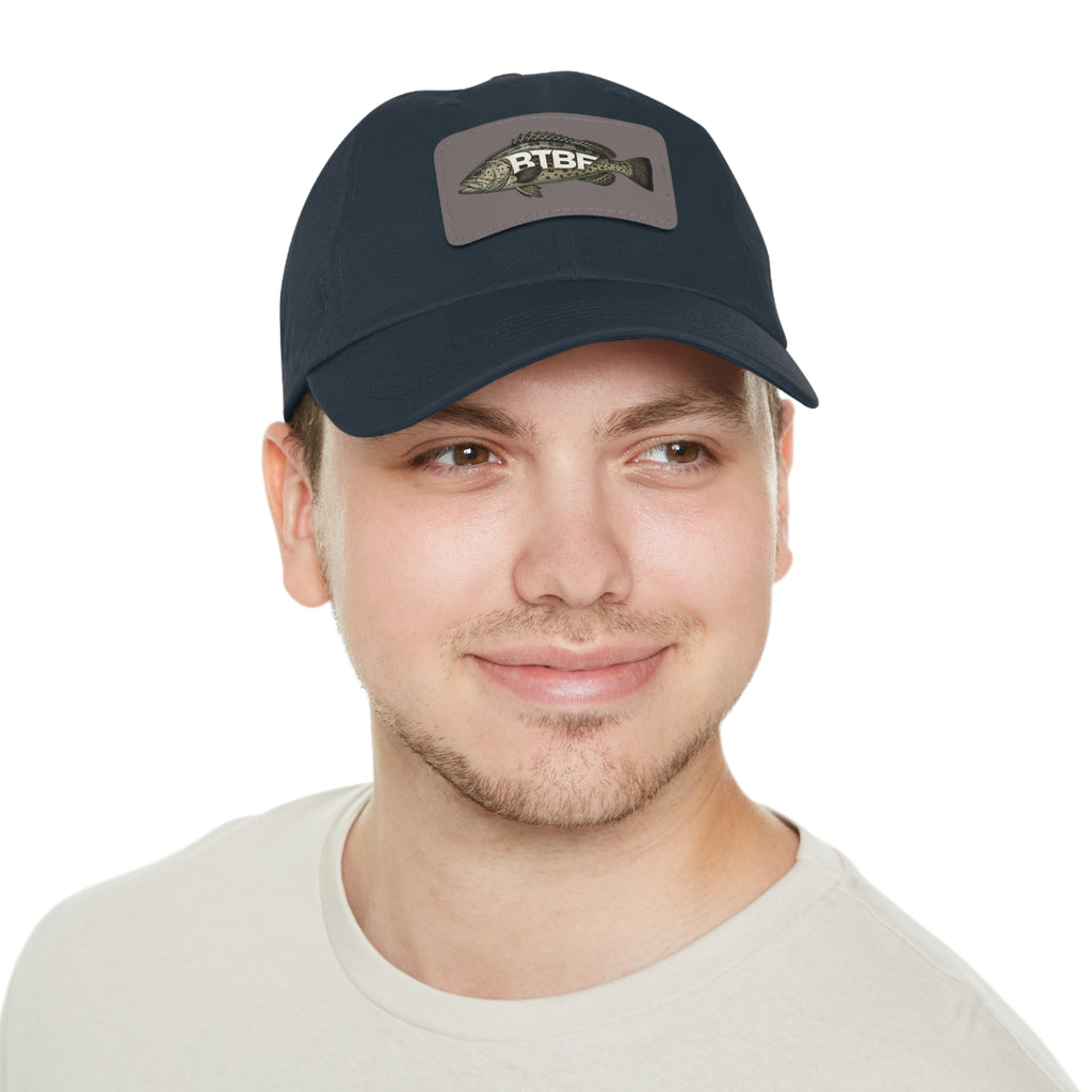 Grouper Leather Patch Dad Hat — RTBF Fishing Logo Cap
