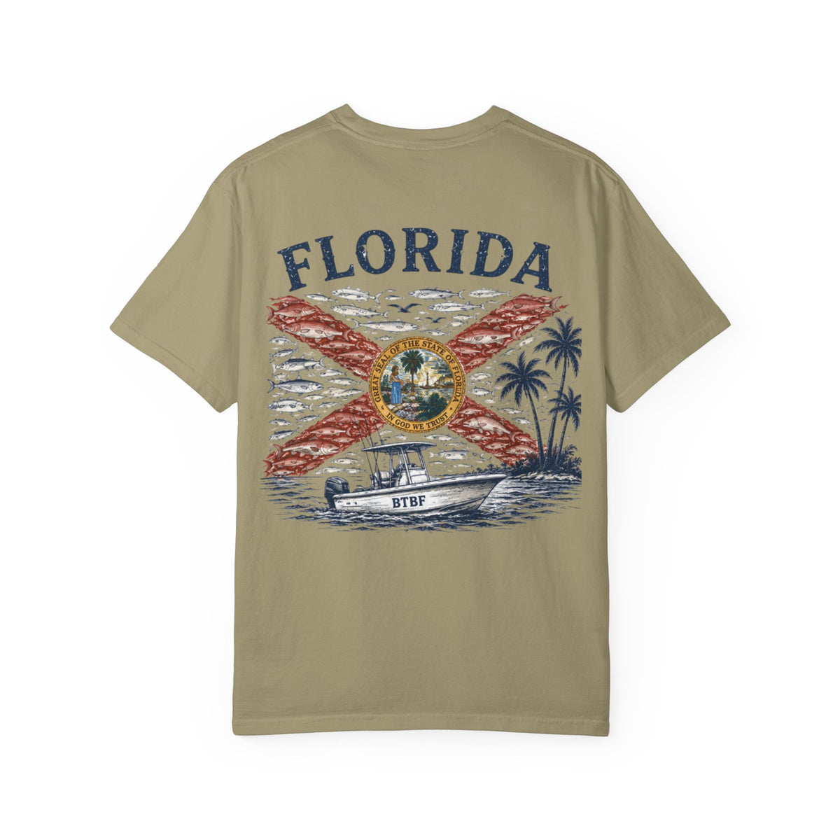 Florida Vintage Flag T‑Shirt — 'BTBF' Boat Graphic