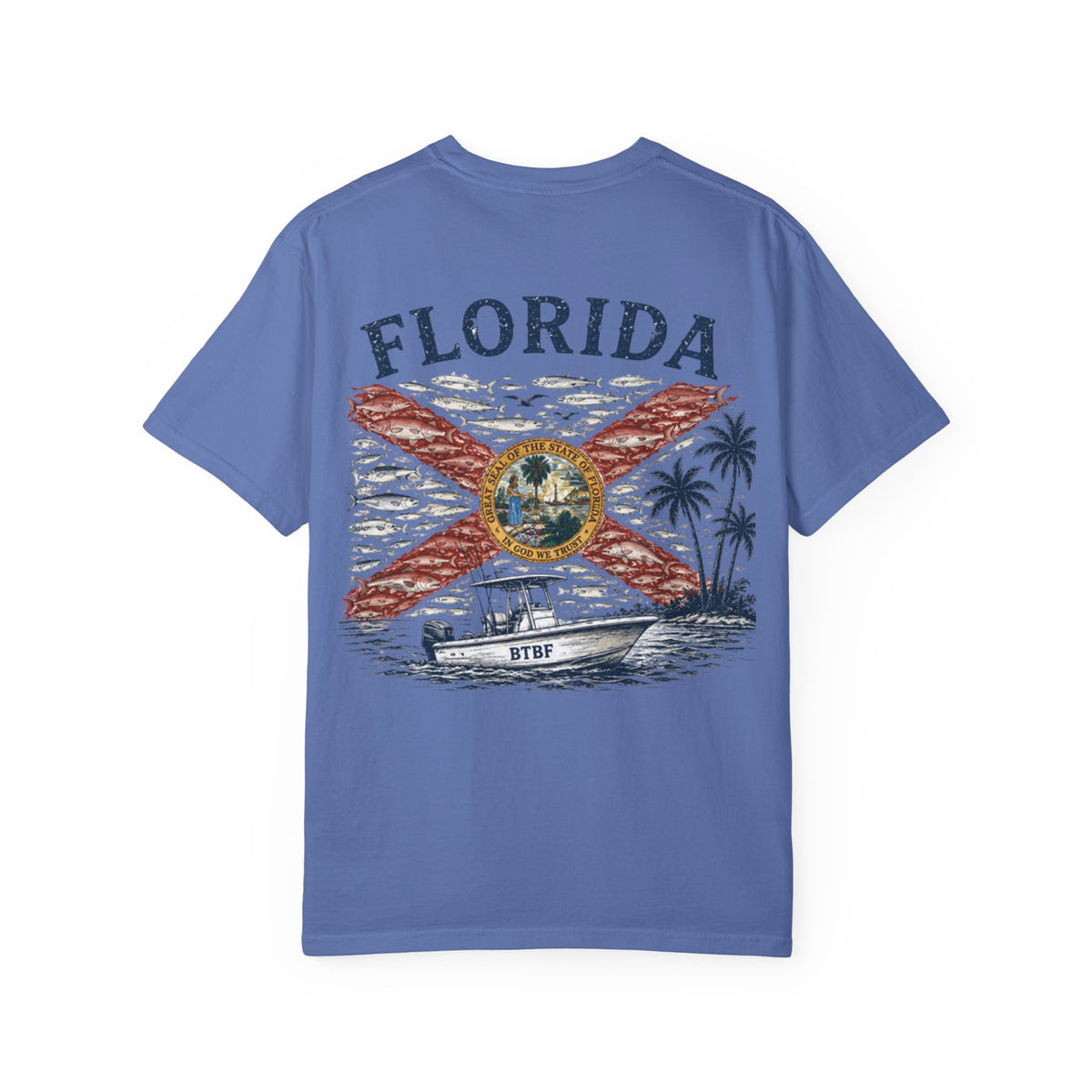 Florida Vintage Flag T‑Shirt — 'BTBF' Boat Graphic