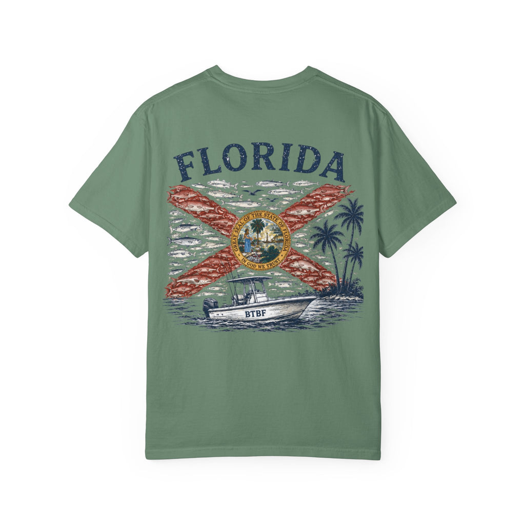 Florida Vintage Flag T‑Shirt — 'BTBF' Boat Graphic