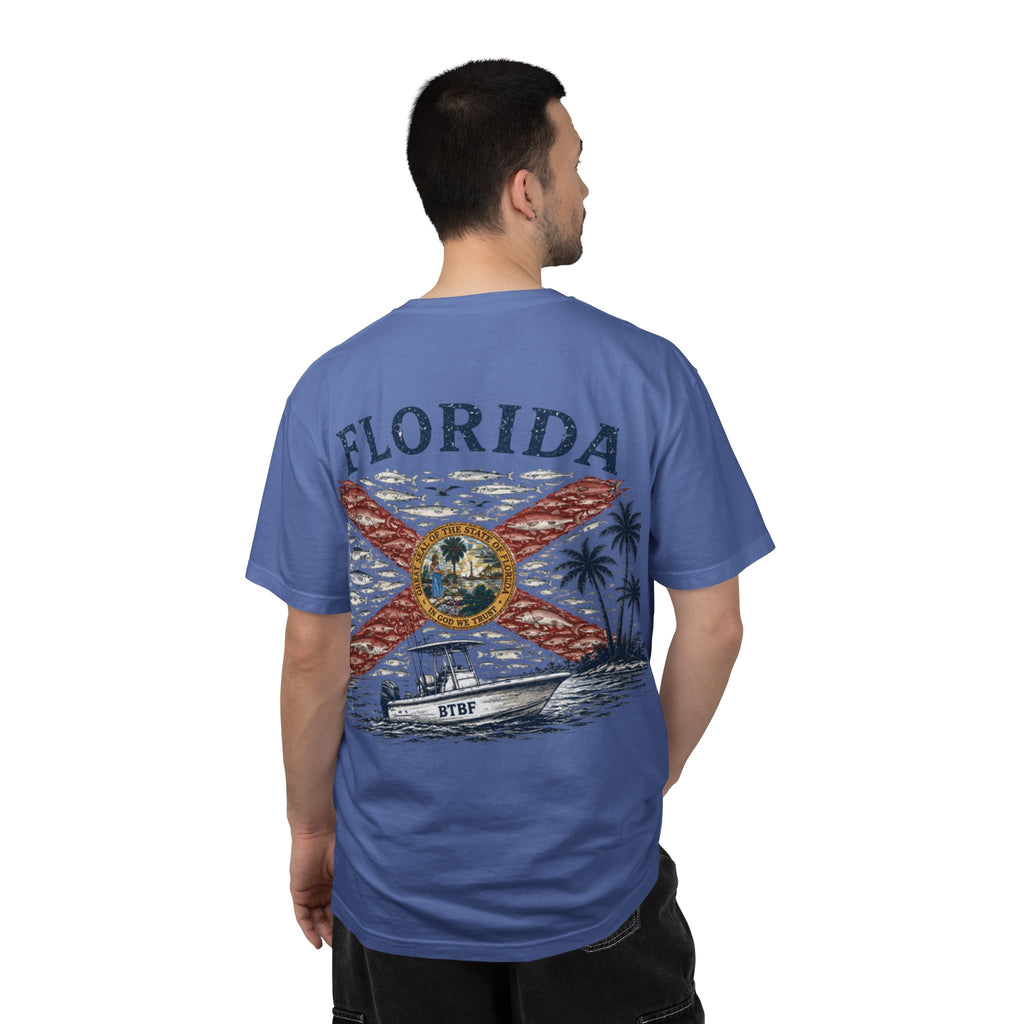 Florida Vintage Flag T‑Shirt — 'BTBF' Boat Graphic