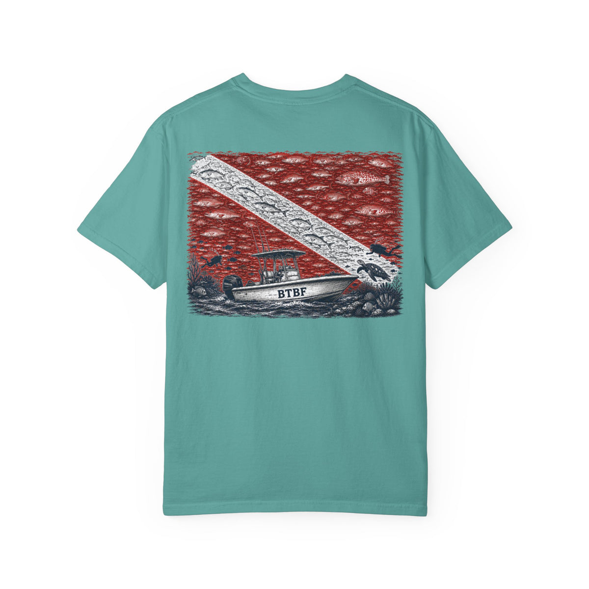 BTBF Dive Flag T-Shirt — Back Graphic Boat & Scuba Flag Tee