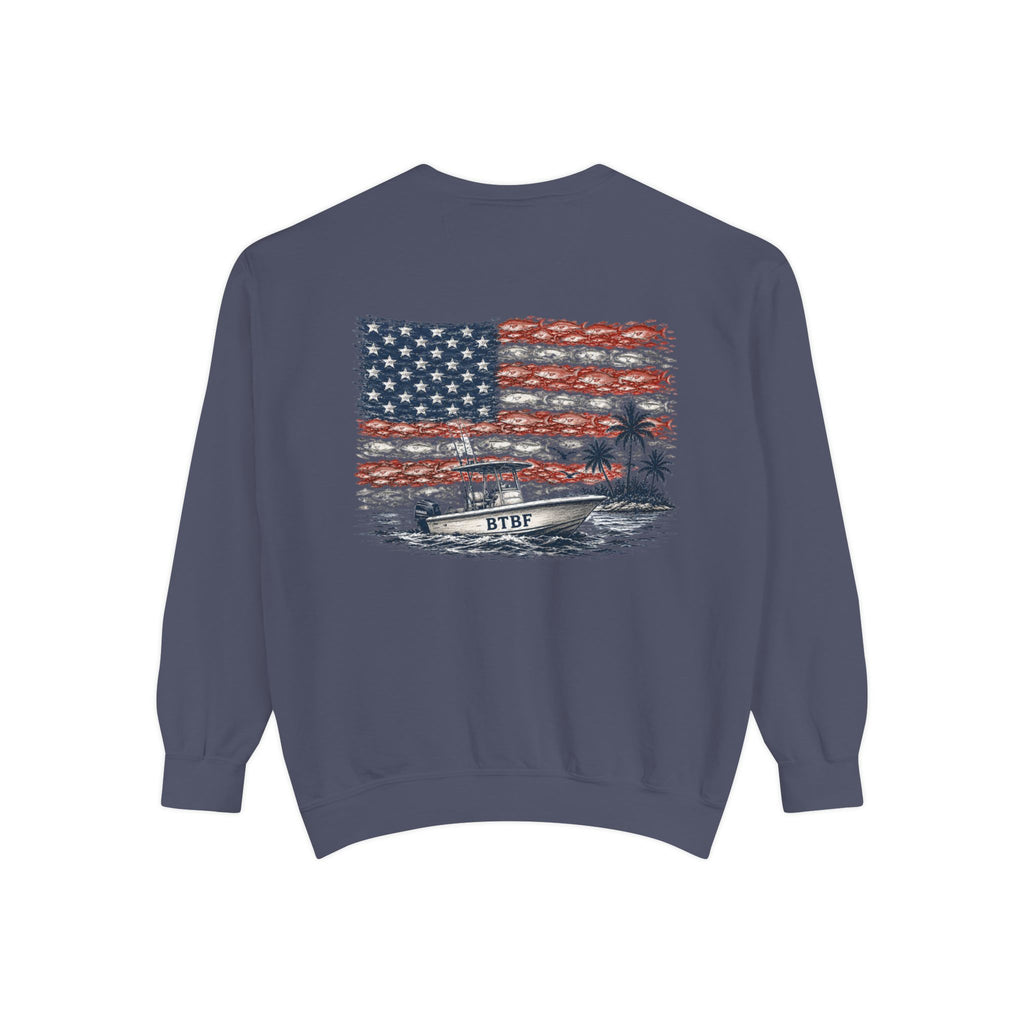 Sweatshirt — BTBF American Flag Boat Graphic Crewneck