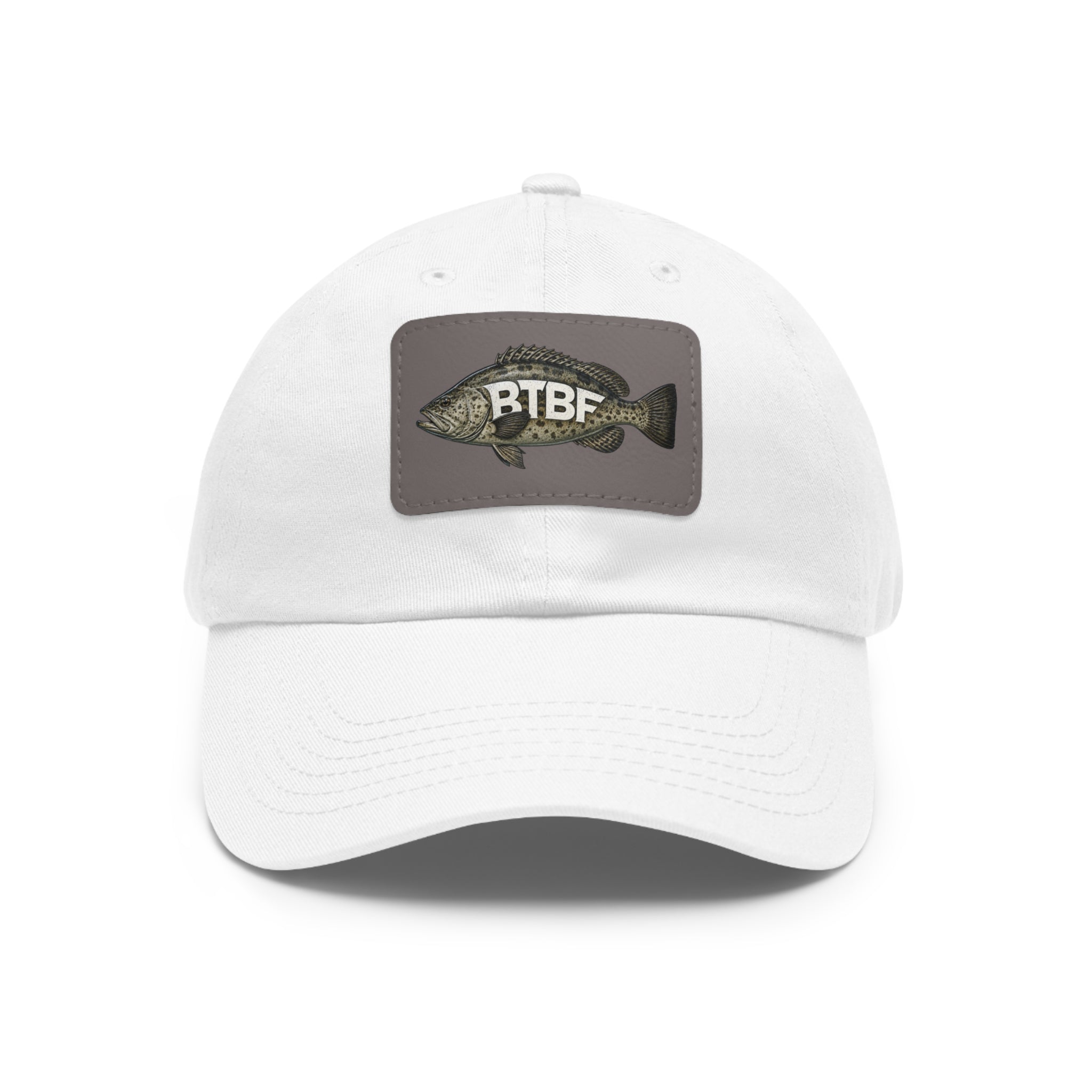 Grouper Leather Patch Dad Hat — RTBF Fishing Logo Cap