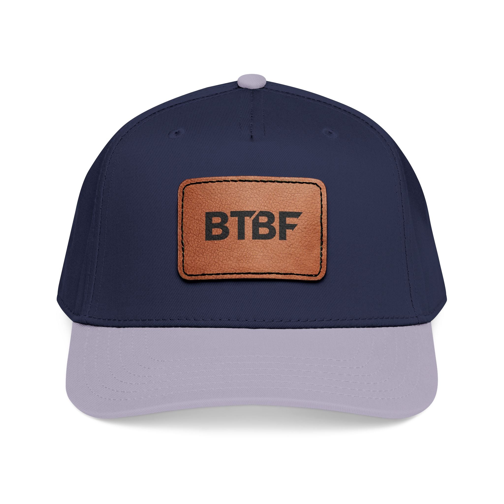 BTBF Leather Patch Baseball Cap — Mid Profile Rectangle Patch Hat